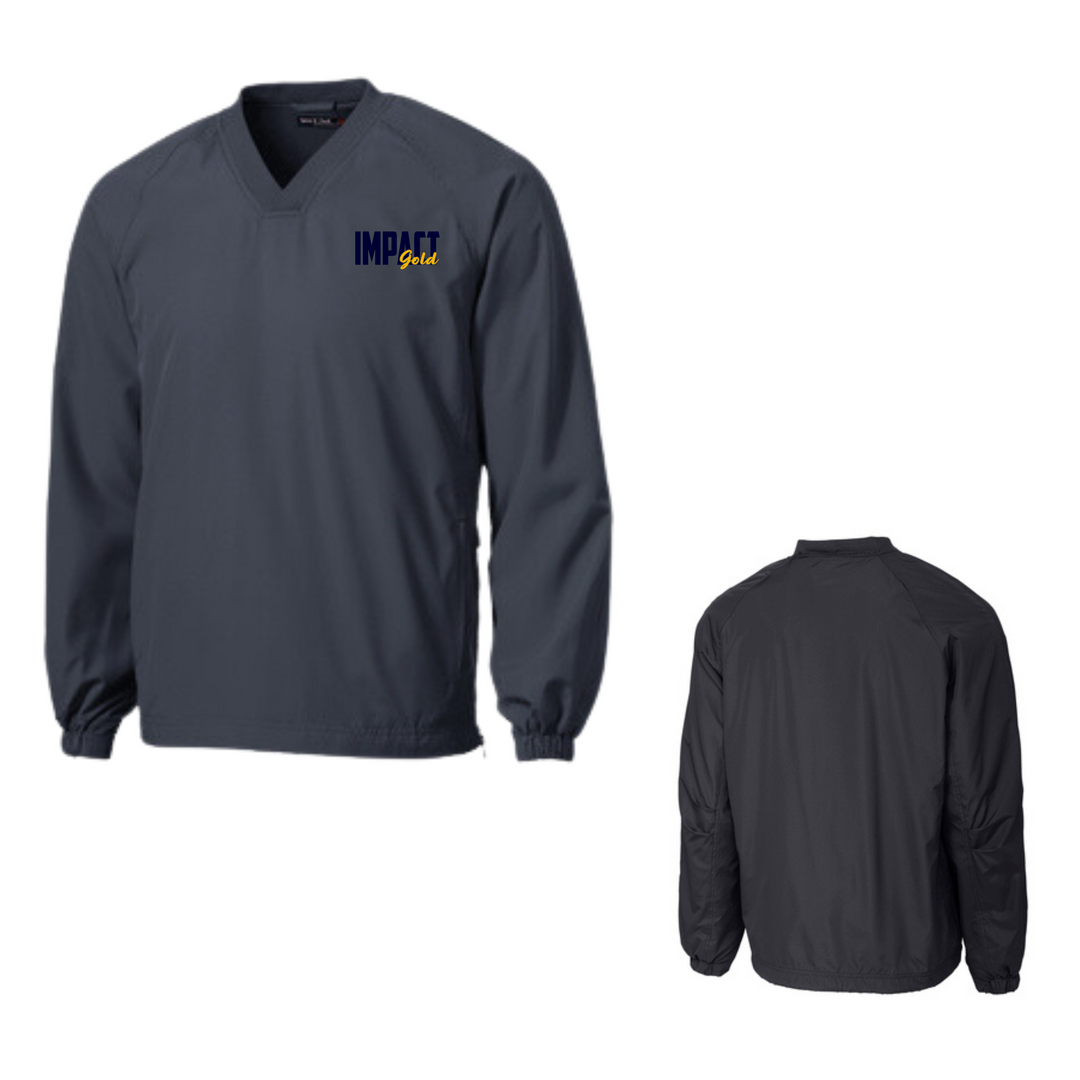 Solid Navy Adult V-Neck Wind Shirt (Tone on Tone Logo) - Limited Sizes